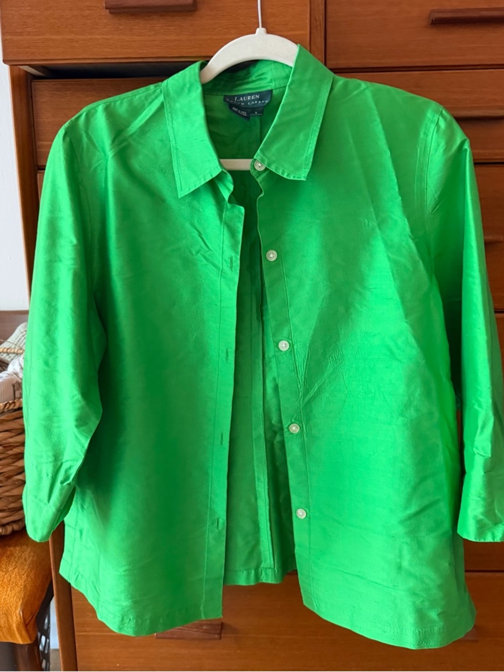 Ralph Lauren Bright Green Silk Button-Front Shirt